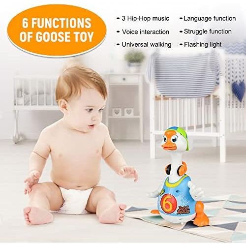  Woby Hip Hop Dancing Walking Swing Goose Musical Educational Gift Toy for 1 Year Old Toddlers Blue
