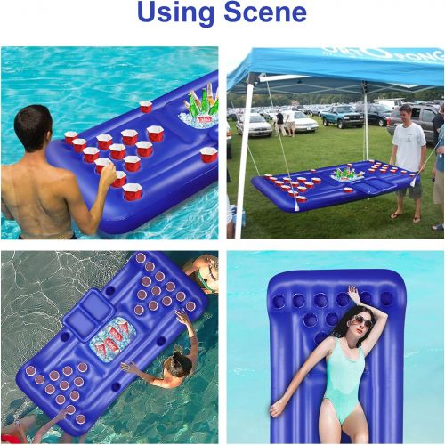  Wodesid 6 Feet Floating Beer Pong Table 28 Cup Holders Inflatable Beer Pong Pool Games Float for Summer Party Pool Float, Cooler, Pool Party Lounge Raft (6FT Inflatable)