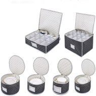 Woffit China Storage Containers - 6 Pack, Quilted Dinnerware & Stemware Set Bins for Packing Dishes and Glasses w/ 48 Felt Protectors - Christmas, Seasonal Storage