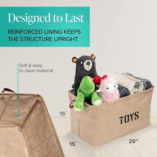  [아마존베스트]Woffit Set of 2 Toy Storage Organizer Baskets for Nursery, Playroom, Kids & Living Room, Etc, Extra Large Sturdy and Collapsible Tote Bins for Children & Dog Toys Great Chest Box f