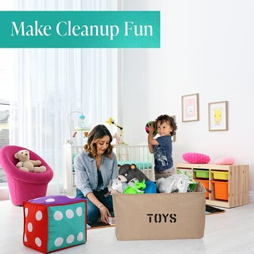  [아마존베스트]Woffit Set of 2 Toy Storage Organizer Baskets for Nursery, Playroom, Kids & Living Room, Etc, Extra Large Sturdy and Collapsible Tote Bins for Children & Dog Toys Great Chest Box f