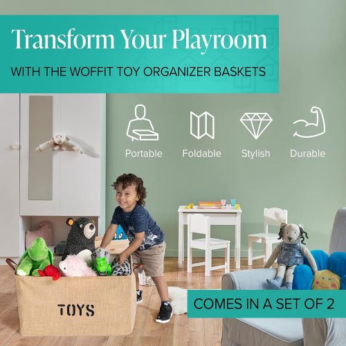  [아마존베스트]Woffit Set of 2 Toy Storage Organizer Baskets for Nursery, Playroom, Kids & Living Room, Etc, Extra Large Sturdy and Collapsible Tote Bins for Children & Dog Toys Great Chest Box f