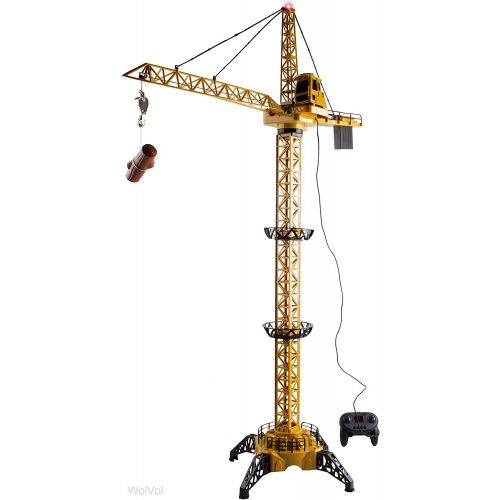  WolVol 50 inch Tall Wired Remote Control Crawler Crane Toy for Boys, Log & Bucket Lift Up Construction Activity Playset, with Working Tower Light - Adjustable Height