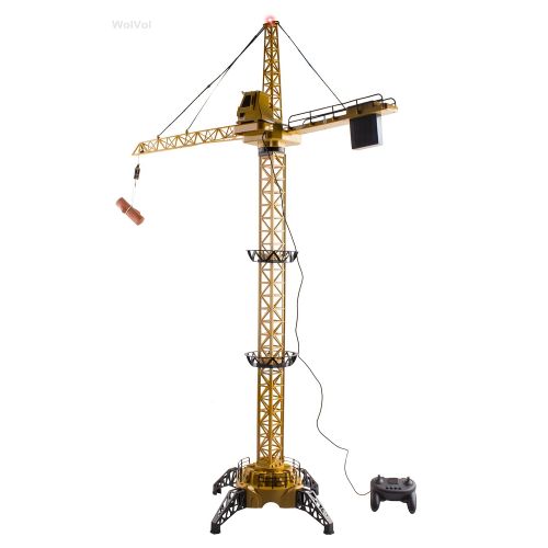  WolVol 50 inch Tall Wired Remote Control Crawler Crane Toy for Boys, Log & Bucket Lift Up Construction Activity Playset, with Working Tower Light - Adjustable Height