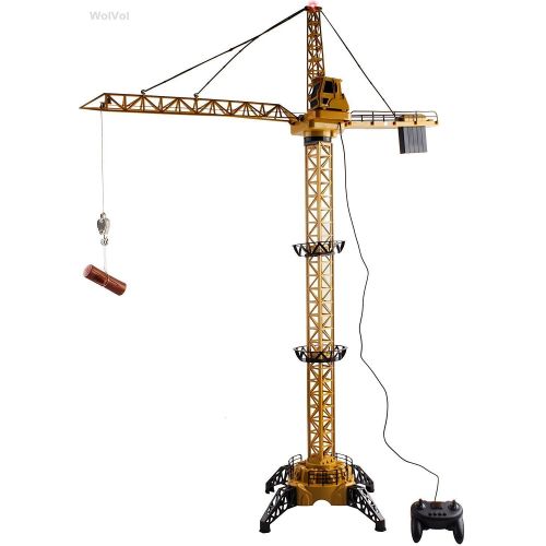  WolVol 50 inch Tall Wired Remote Control Crawler Crane Toy for Boys, Log & Bucket Lift Up Construction Activity Playset, with Working Tower Light - Adjustable Height