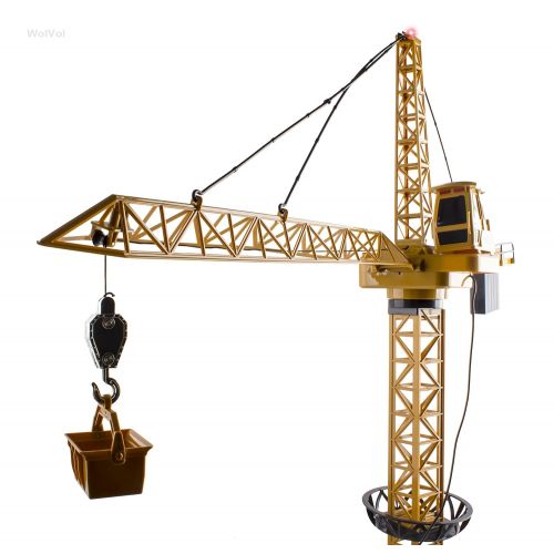  WolVol 50 inch Tall Wired Remote Control Crawler Crane Toy for Boys, Log & Bucket Lift Up Construction Activity Playset, with Working Tower Light - Adjustable Height