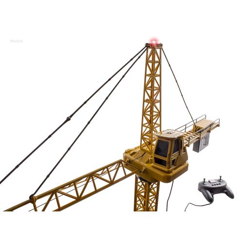  WolVol 50 inch Tall Wired Remote Control Crawler Crane Toy for Boys, Log & Bucket Lift Up Construction Activity Playset, with Working Tower Light - Adjustable Height