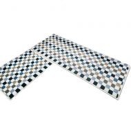 Wolala Home Fashion Ethnic Style Plaid Checkered Kitchen Rug Runner Washable Non-slip Durable Bathroom Area Rugs 2pcs Sets Thin (15x20+15x40, Blue)