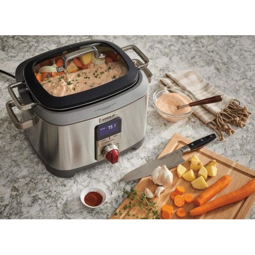  Wolf Gourmet WGSC120S Programmable Multi Function Cooker with Temperature Probe - Slow Cooker, Rice Cooker, Saute, Sear, Sous Vide, Stainless Steel with Grey Knob (Grey)