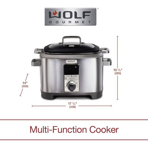  Wolf Gourmet WGSC120S Programmable Multi Function Cooker with Temperature Probe - Slow Cooker, Rice Cooker, Saute, Sear, Sous Vide, Stainless Steel with Grey Knob (Grey)