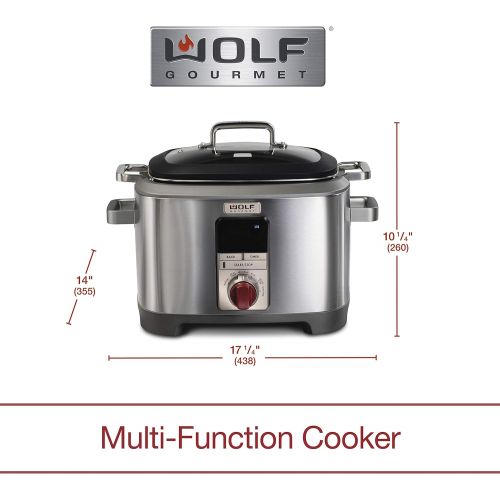  Wolf Gourmet WGSC120S Programmable Multi Function Cooker with Temperature Probe - Slow Cooker, Rice Cooker, Saute, Sear, Sous Vide, Stainless Steel with Grey Knob (Grey)