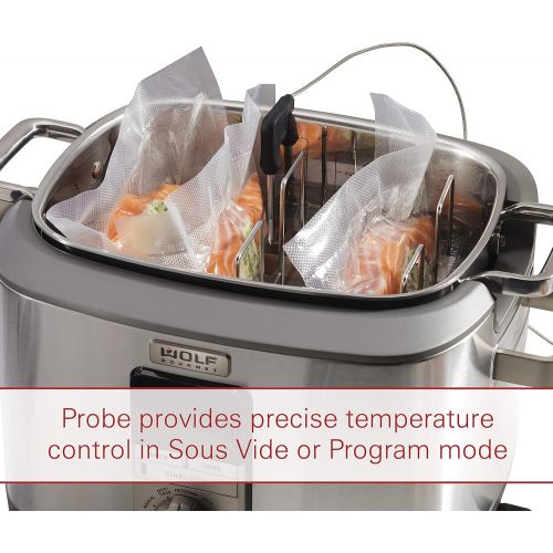  Wolf Gourmet WGSC120S Programmable Multi Function Cooker with Temperature Probe - Slow Cooker, Rice Cooker, Saute, Sear, Sous Vide, Stainless Steel with Grey Knob (Grey)