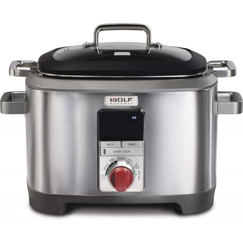  Wolf Gourmet WGSC110S Programmable Multi Function Cooker with Temperature Probe - Slow Cooker, Rice Cooker, Saute, Sear, Sous Vide, Stainless Steel (Black)