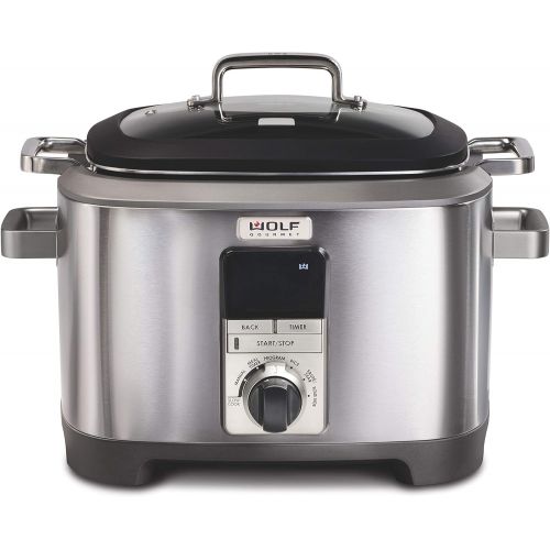  Wolf Gourmet WGSC110S Programmable Multi Function Cooker with Temperature Probe - Slow Cooker, Rice Cooker, Saute, Sear, Sous Vide, Stainless Steel (Black)