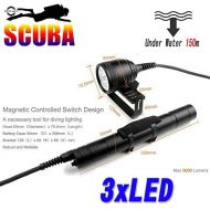 Wolf-beam Wolfbeam 3000lumens Diving Canister Lamp Diving Lantern Scuba Lights Dive Goodman Handle 492ft 3pcs Cree L2 U2 Magnetic Switch 5 Modes (Torch Only,Without Battery Charger)