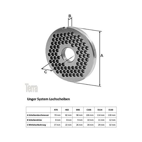  WolfCut R70 Fleischwolfscheibensatz mit 3mm + 6mm + 8mm Bohrung System Unger Werkzeugstahl