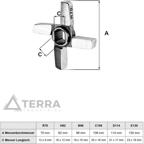  WolfCut R70 Kreuzmesser fuer Fleischwolf doppelschneidiges 4-fluegeliges, Unger System