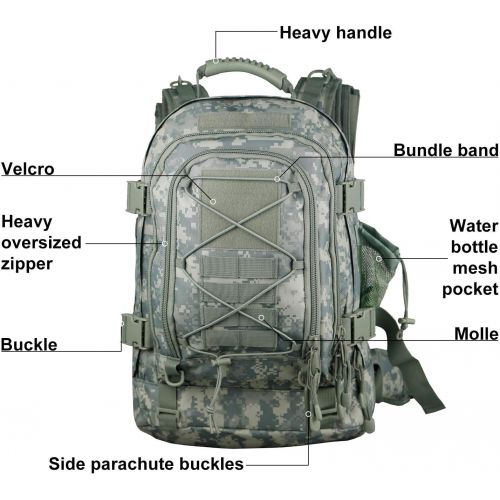  WolfWarriorX Men Backpacks Large Capacity Military Tactical Hiking Expandable 39L-60L Backpack