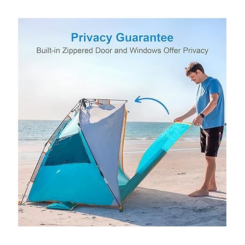  WolfWise 3-4 Person Easy Up Beach Tent UPF 50+ Portable Instant Sun Shelter Canopy Umbrella with Extended Zippered Porch
