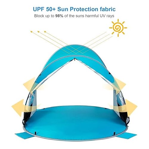  WolfWise UPF 50+ Easy Pop Up 3-4 Person Beach Tent Sport Umbrella Instant Sun Shelter Tent Sun Shade Canopy
