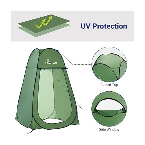 WolfWise Portable Pop Up Privacy Shower Tent Spacious Changing Room for Camping Hiking Beach Toilet Shower Bathroom Green
