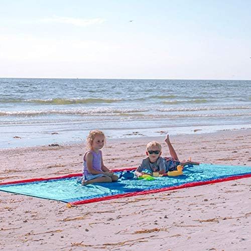  [아마존베스트]WolfWise Sand Escape Beach Blanket, Water Resistant Beach Mat Extra Large Compact Picnic Pocket Blanket, Lightweight with 4 Stakes