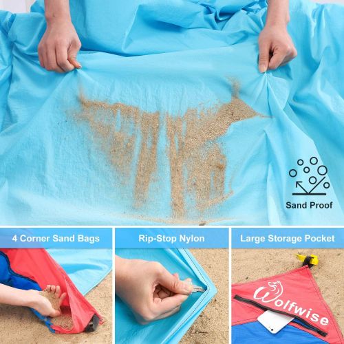  [아마존베스트]WolfWise Sand Escape Beach Blanket, Water Resistant Beach Mat Extra Large Compact Picnic Pocket Blanket, Lightweight with 4 Stakes
