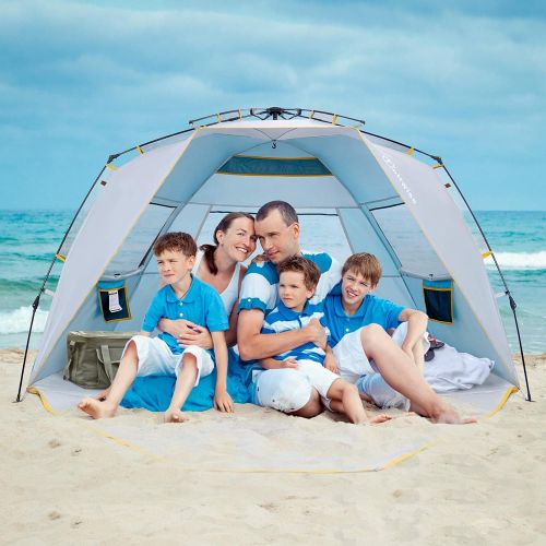  WolfWise 4 Person Easy Up Beach Tent UPF 50+ Portable Instant Sun Shelter Canopy Umbrella with Extended Zippered Porch