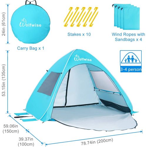  WolfWise UPF 50+ Easy Pop Up Beach Tent Sun Shelter Instant Automatic Portable Sport Umbrella Baby Canopy Cabana