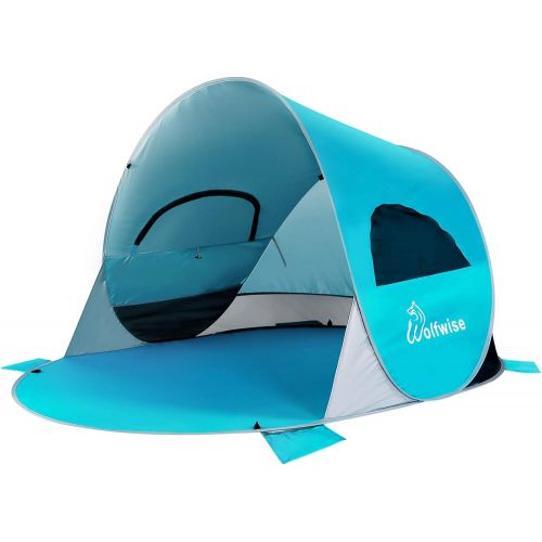  [아마존베스트]WolfWise UPF 50+ Easy Pop Up 3-4 Person Beach Tent Sport Umbrella Instant Sun Shelter Tent Sun Shade Baby Canopy