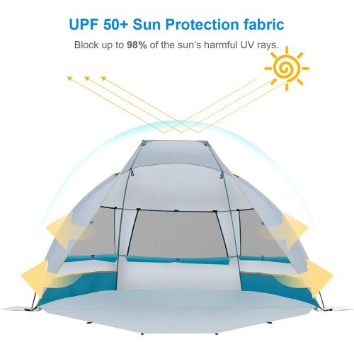  WolfWise 3 Person Portable Beach Tent UPF 50+ Sun Shade Canopy Umbrella with Extendable Floor