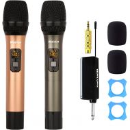 Wolfun Wireless Microphone, UHF Dual Metal Handheld Dynamic Mic System with Rechargeable Receiver, 164ft Range, for Karaoke,Party, Speech, Wedding, Meeting, PA System(Gold and Gray)