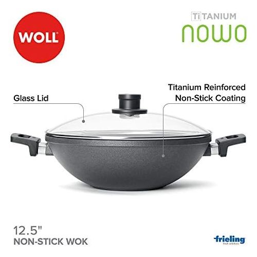  Woll 1132NL Titanium Nowo Guss-Wok oe 32 cm, 11 cm hoch mit 2 Seitengriffen inklusiv Sicherheitsglasdeckel