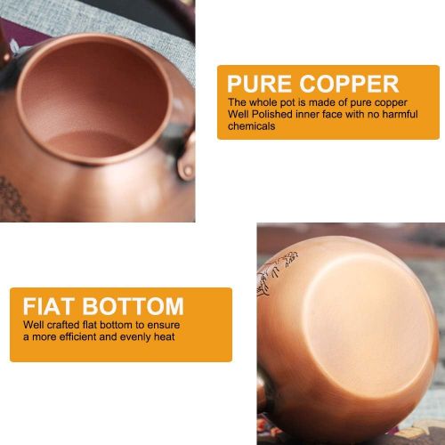  Wollet Handmade Solid Copper Tea Pot Kettle Stovetop Teapot Thick Engraved Copper Tea Pot Kettle Stovetop Teapot Chinese Jili(Good Luck) Patterns (LongTengYunHai Chinese Dragon)