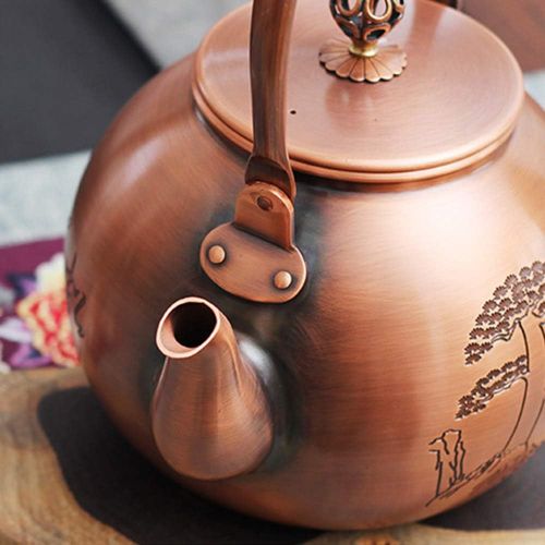  Wollet Handmade Solid Copper Tea Pot Kettle Stovetop Teapot Thick Engraved Copper Tea Pot Kettle Stovetop Teapot Chinese Jili(Good Luck) Patterns (LongTengYunHai Chinese Dragon)