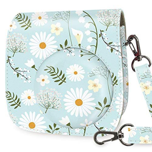  Wolven Protective Case Bag Purse Compatible with Mini 11 Mini 9 Mini 8 Mini 8+ Camera, Blue Flower Floral