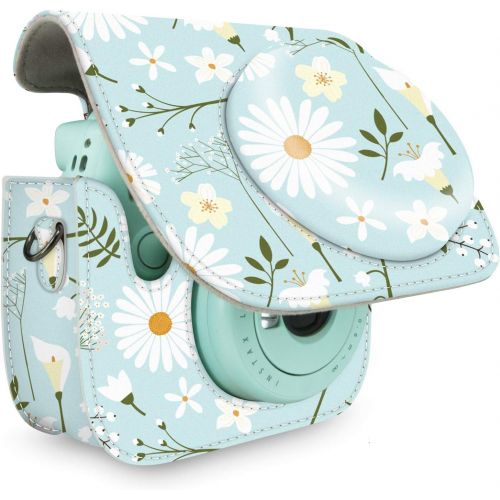  Wolven Protective Case Bag Purse Compatible with Mini 11 Mini 9 Mini 8 Mini 8+ Camera, Blue Flower Floral