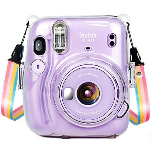  Wolven Crystal Camera Case w Adjustable Rainbow Shoulder Strap Compatible with Fujifilm Mini 11 Camera, Clear