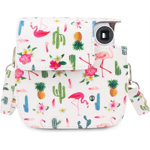  WOLVEN Protective Case Bag Purse Compatible with Mini 7C 7S Camera, White Flamingo Pattren