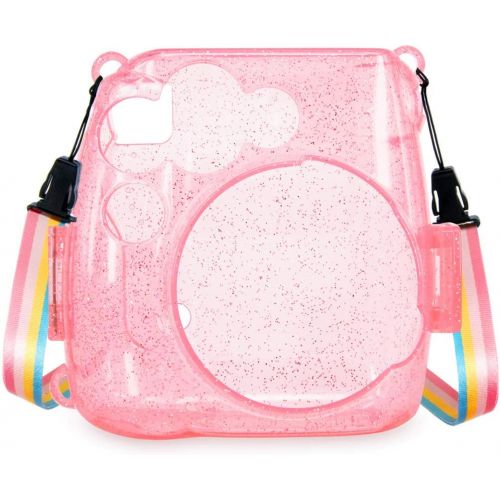  Wolven Crystal Camera Case w Adjustable Rainbow Shoulder Strap Compatible with Fujifilm Mini 8 Mini 8+ Mini 9 Camera, Pink Crystal