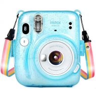 Wolven Crystal Camera Case w Adjustable Rainbow Shoulder Strap Compatible with Fujifilm Mini 11 Camera, (CBlue)