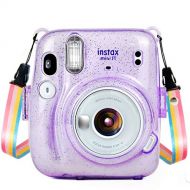 Wolven Crystal Camera Case w Adjustable Rainbow Shoulder Strap Compatible with Fujifilm Mini 11 Camera, (CPurple)