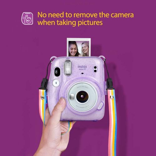  Wolven Crystal Camera Case w Adjustable Rainbow Shoulder Strap Compatible with Fujifilm Mini 11 Camera, (CPurple)