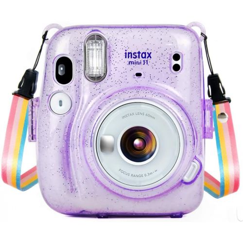  Wolven Crystal Camera Case w Adjustable Rainbow Shoulder Strap Compatible with Fujifilm Mini 11 Camera, (CPurple)