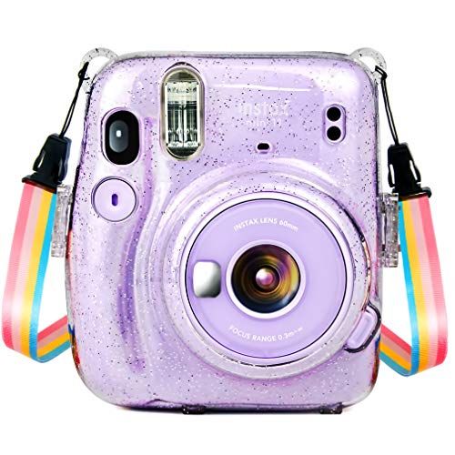  Wolven Crystal Camera Case w Adjustable Rainbow Shoulder Strap Compatible with Fujifilm Mini 11 Camera, Crystal