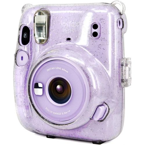  Wolven Crystal Camera Case w Adjustable Rainbow Shoulder Strap Compatible with Fujifilm Mini 11 Camera, Crystal