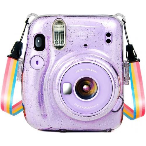  Wolven Crystal Camera Case w Adjustable Rainbow Shoulder Strap Compatible with Fujifilm Mini 11 Camera, Crystal