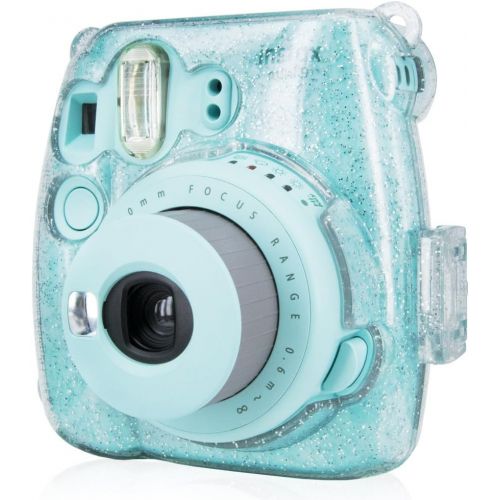  Wolven Clear Camera Case w Adjustable Rainbow Shoulder Strap Compatible with Fujifilm Instax Mini 8, Mini 8+, Mini 9 Instant Camera (Crystal)