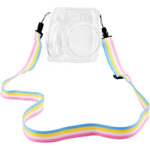  Wolven Crystal Camera Case with Adjustable Rainbow Shoulder Strap Compatible with Fujifilm Mini 7C 7S Camera / Polaroid PIC-300 Camera, Transparent