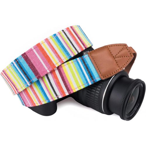  Wolven Pattern Canvas Camera Neck Shoulder Strap Belt Compatible with All DSLR/SLR/Men/Women etc, Multicolored Stripe Pattern